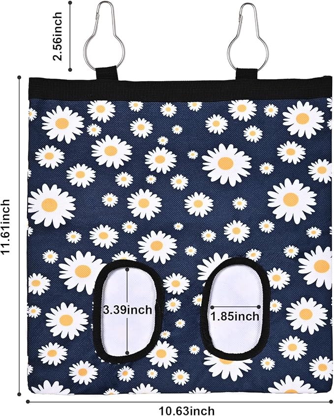 Upgraded Rabbits Hay Feeder Bag for Bunny, Guinea Pigs, Chinchillas - Hanging Washable 2-Hole Hay Dispenser with 600D Oxford Fabric, Small Animal Cage Accessories (Blue Daisy)