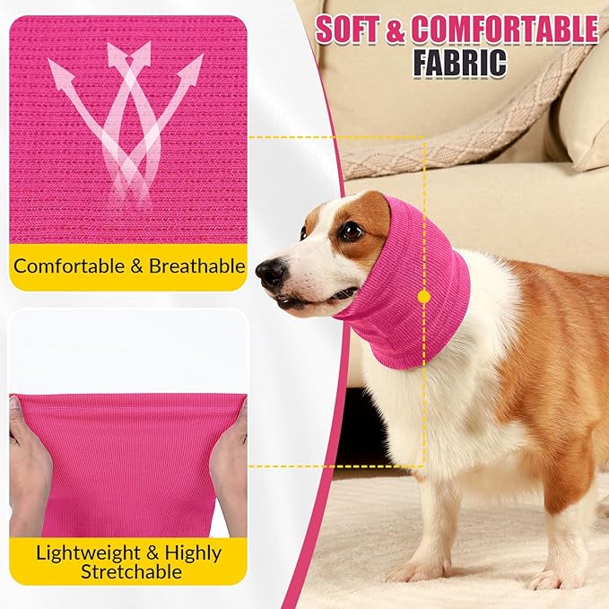 SlowTon Quiet Ears Dog Hoodie - 2 Pcs Ear Wrap Dog Ear Muffs Noise Protection, Anxiety Relief Dogs Hat Calming Hood Head Cover, Pet Headband Dogs Ear Protector for Grooming, Force Drying (Pink,M)
