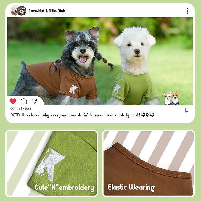 Koneseve Dog Shirts 2 Pack Soft Tee Comfortable Pet Clothes for Small Pets Brown & Avocado Green XL