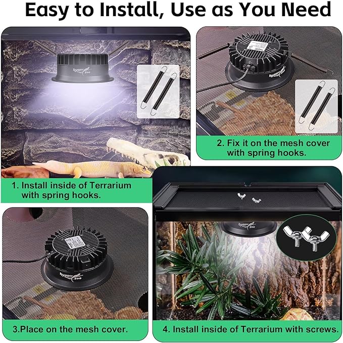 UVB Light for Reptiles, UVA UVB Reptile Light Fixture with Timer LED UVB Bulb for Bearded Dragon Gecko Turtle Chameleon Lizard Snake, Adjustable Brightness UVB Lamp for Reptile Tank Accessories, Black