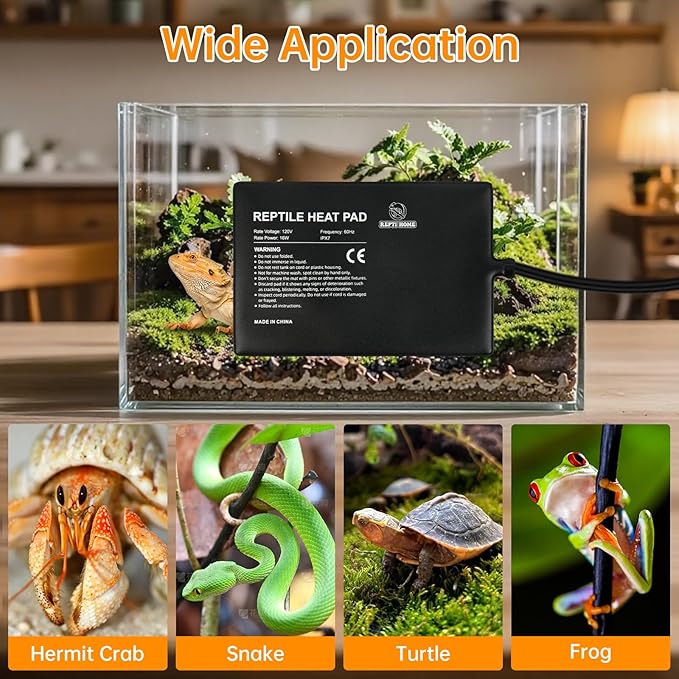 Reptile Heat Pad with Digital Thermostat, Under Tank Terrrarium Heat Mat 24W 8 * 18 Inch, Temperature Controller Heating Pad for Reptile, Turtles, Lizards, Snake, Hermit Crab, Frogs