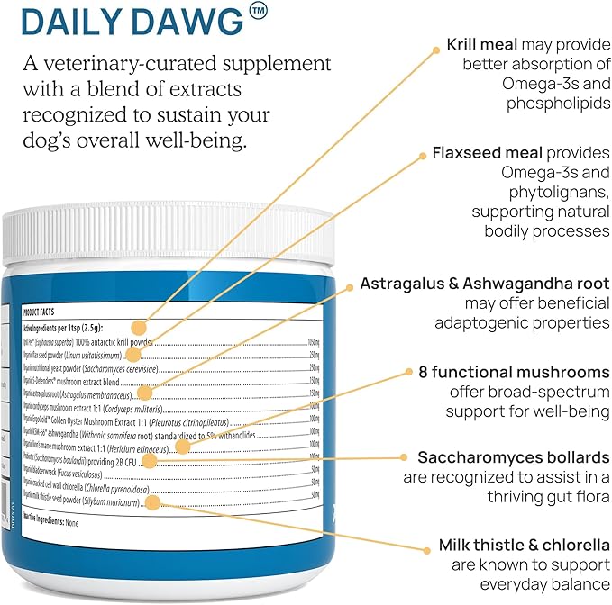 Real Mushrooms Whole Dog Health – Functional Mushroom Blend for Dogs with Lion’s Mane, Cordyceps, Turkey Tail, Reishi, Shiitake for Overall Wellbeing of Dogs – 2.65 oz Powder Supplement