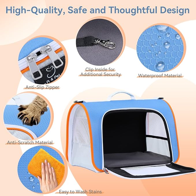 A4Pet Airline Approved Cat Carrier for Under 18 lbs, Soft-Sided Puppy Carrier Blue, 16.9 x 10.2 x 11, Medium