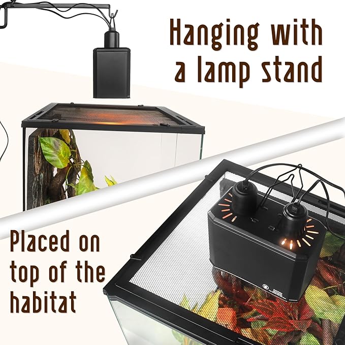 Reptile Dual Light Fixture 2 in 1 Deep Dome Lamp Hood, Reptile Heat Lighting Lamp Fixture with Individual On/Off for Reptile Glass Terrariums Suitable UVB UVA Bulb (S)