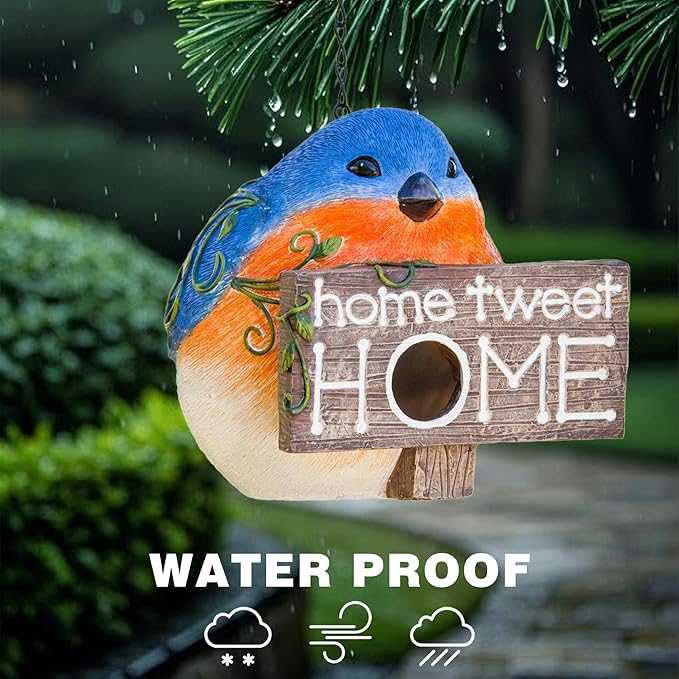 Topadorn Bird Houses for Outside Hanging, Hanging Resin Garden Bird House Decoratvie Birdhouse