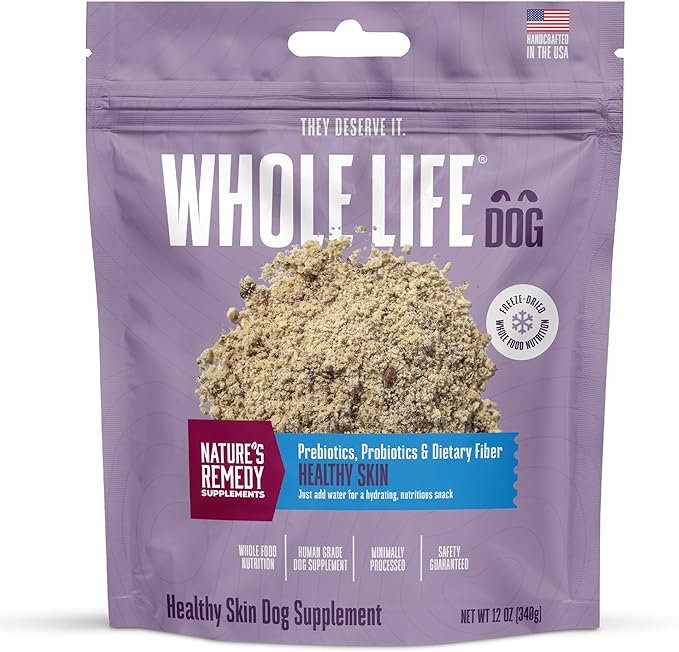 Whole Life Dog Healthy Skin and Coat Dog Supplements for Dry Skin, Allergy & Stomach Relief, Immune & Digestive Support, Probiotics & Omega 3 - Food Add-Ins - 90 Servings