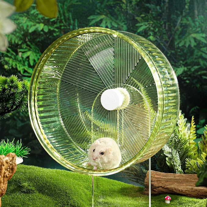 Super-Silent Hamster Exercise Wheel: Silent Spin Toys Hamster Running Wheels with Height Adjustable Stand for Hamsters Gerbils Mice Or Other Small Animals -8.5inch Green