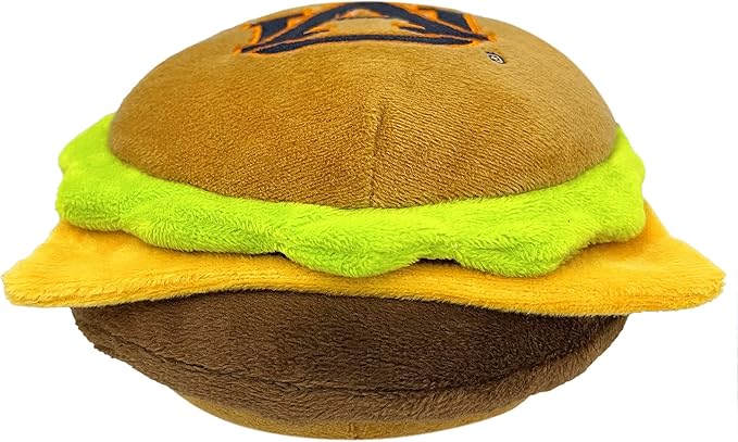 NCAA Auburn Tigers Cheeseburger Plush Dog & CAT Squeak Toy- Cutest Stadium Hamburger Snack Plush Toy for Dogs & Cats with Inner Squeaker & Beautiful Football/Basketball Team Name/Logo