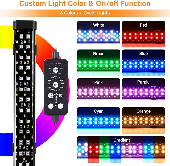 hygger Submersible LED Aquarium Light, 17W 19in 24/7 Mode Fish Tank Light with 5 Rows Beads, with Timer 9 Colors and Adjustable Brightness, Full Spectrum IP68 Waterproof Light for Fish Tank 20-35 inch