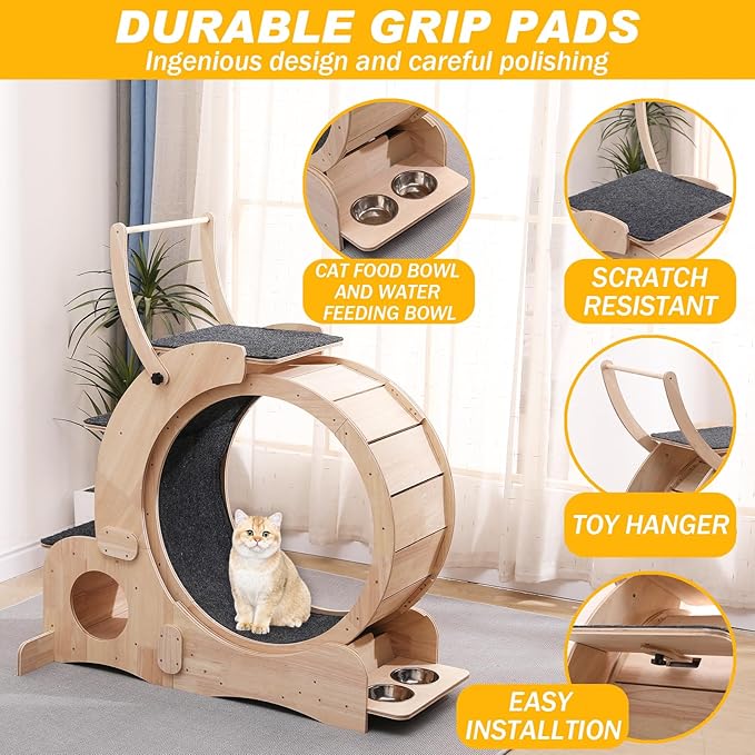 Cat Wheel 7-in-1 Upgraded Exercise Treadmill for Indoor Cats,Cat Treadmill with Silent Running Wheel, Cat Tunnel, Cat Wheels for Indoor Cats, Perfect Cat Jym & Toy for Endless Fun & Fitness