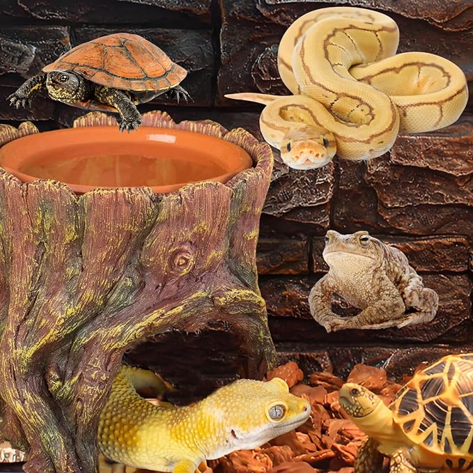 Reptile Hide - Resin Leopard Gecko Tank Accessories Toad House with Clay Water Basin Humidifying Help Shedding for Leopard Gecko