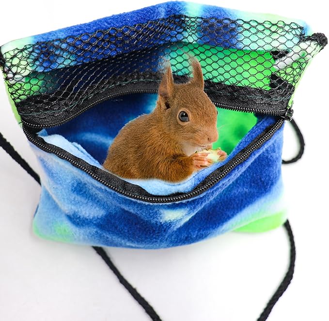 2 Packs Pet Bonding Pouch, Colorful Small Animal Carrier with Breathable Mesh Window, Pet Travel Carrier Accessories for Gerbils, Squirrels, Hamsters, Little Snakes, Geckos