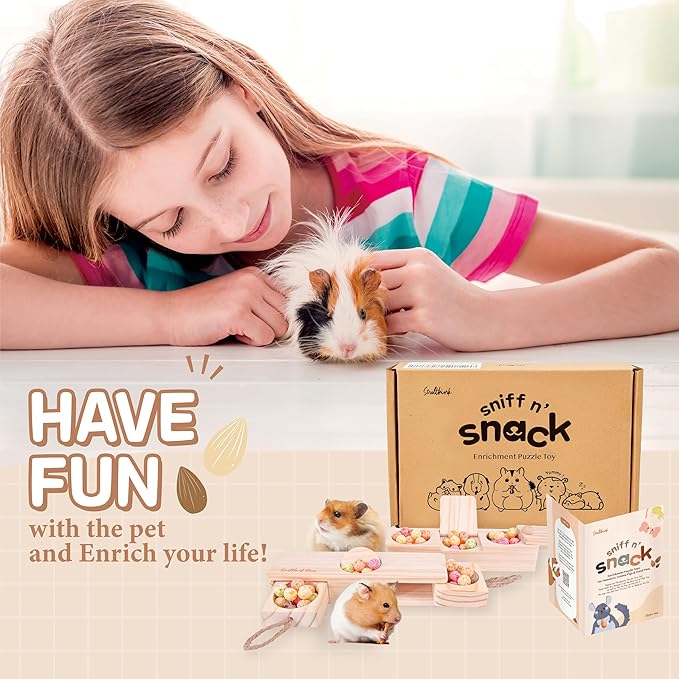 SoulThinkยฎ Interactive Guinea Pig Toys - Wooden Rat Toys for Pet Rats, Enrichment & Foraging Activity for Hamster Sniff n' Snack Puzzle for All Small Rodents (2 Sets)
