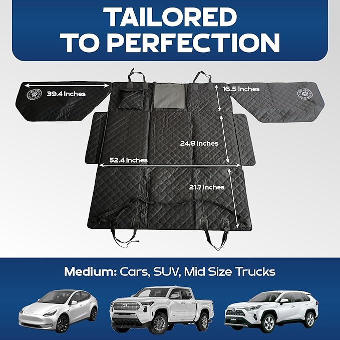 Medium Back Seat Extender for Dogs, 2025 Version – As Seen on Shark Tank – Hard Bottom Platform for Cars, SUVs & Mid-Size Trucks, 400lb Support, Waterproof – Rigid Back Seat Cover for Dogs