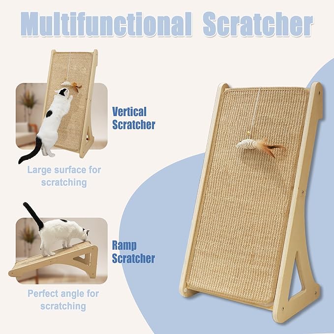 Cat Scratcher, Sisal Cat Scratching Pad, L Shape Cat Scratch Pad for Indoor Cats, 27 Inch Furniture Protector with Mouse Toy