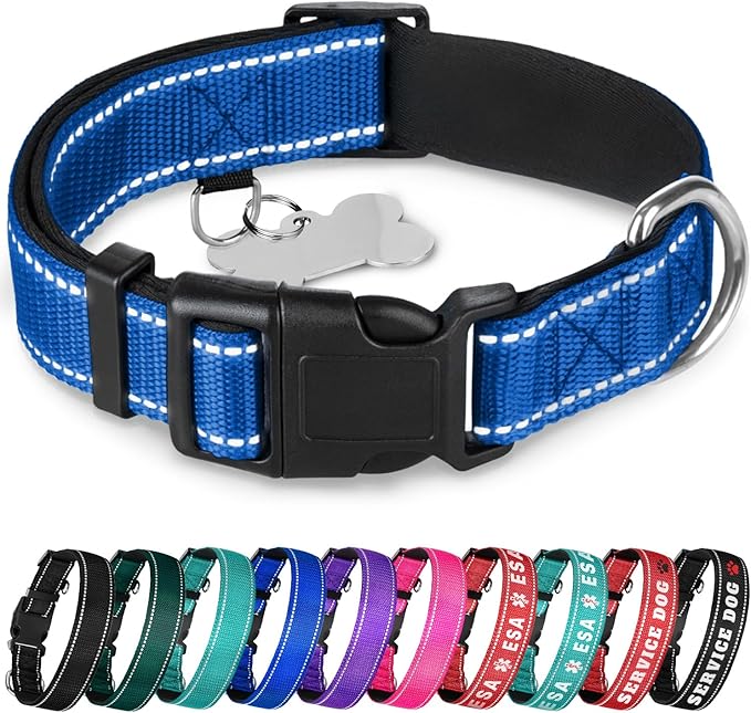 TECEUM Reflective Dog Collar β Navy Blue β XS β Extra Soft Padding β Basic Nylon Pet Collar β Quick Release Buckle β Fits Small, Medium and Large Dogs, Puppies, Cats β ESA & Service Dog Options
