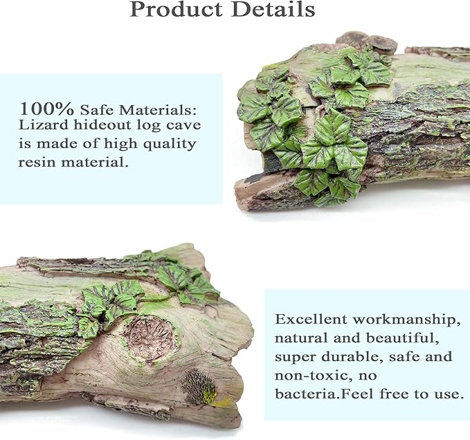 PINVNBY Reptile Hollow Tree Trunk Decoration,Resin Lizard Hideouts Log Hideaway,Crested Gecko Habitat Cave Decor,Aquarium Decaying Trunk Driftwood Ornament for Bearded Dragon Snake Betta Spider(3Pcs)