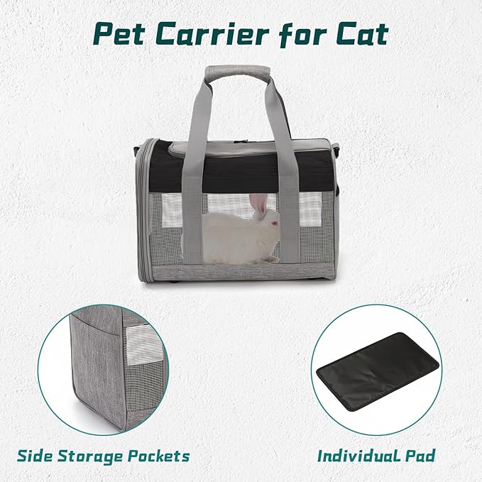 PINVNBY Bunny Carrier for Travel Camping Outdoor, Small Pet Carrier, Guinea Pig Carrier, Breathable Pet Portable Hand Bag for Hamster Bunny Guinea Pig(Black & Gray)