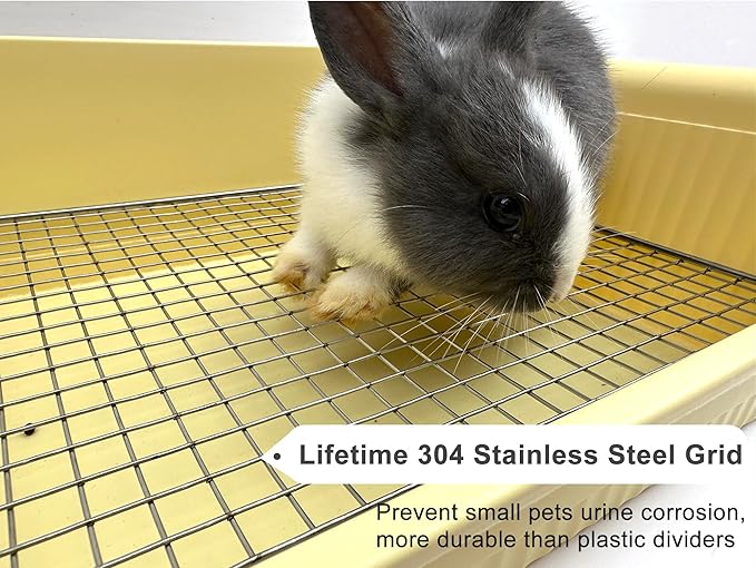 Stainless Steel Gird Rabbit Litter Box, Large Corner Potty Tray for Small Animals Guinea Pigs, Ferrets,Chinchillas - Toilet with Low Entry & Easy Clean(15×11.2×4.8in)