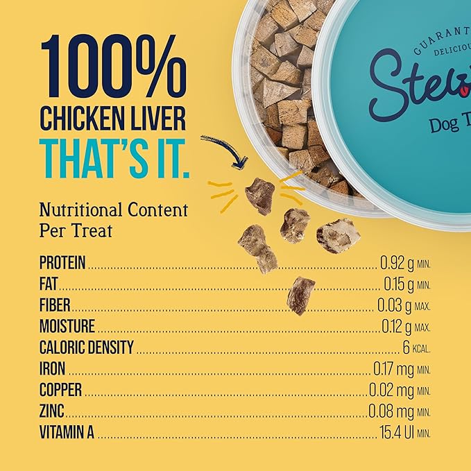 Stewart Single Ingredient Freeze Dried Raw Dog Treats, Chicken Liver, 1.5 Ounce, Approx. 25 Pieces per Resealable Tub, Training Treats or Meal Topper, High Protein, Grain Free, Gluten Free