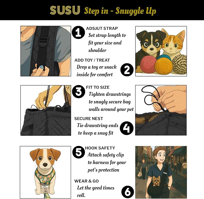 Small Dog Carrier Sling Bag – Hands-Free up to 10 lbs -10.5″ Deep Pouch, Dual Snap-Clip Closure + Drawcord, 4″ Padded Strap, Safety Tether, Zipper Pockets, Machine-Washable