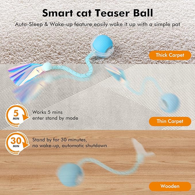 3 Packs Speed Tail 2.0 Interactive Cat Toys for Indoor Cats, Automatic Moving Cat Toy with Elastic Mesh Tail, Rechargeable Cats Ball for Enrichment Exercise