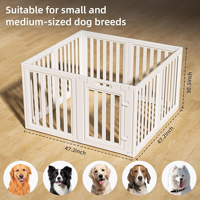 Clear Dog Play Pen,Pet Playpen with Door,Easy to Clean and Install Puppy pens for Both Indoor and Outdoor use (White, 30.3" Height, 12)