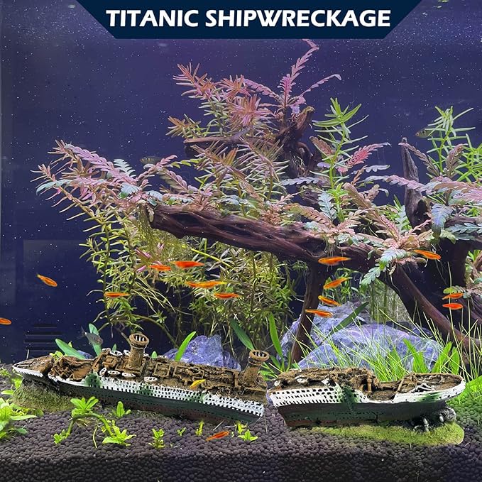 Titanic Shipwreck Aquarium Decorations Ship Wreckage Aquarium Ornament for Fish Tank Sunken Ship Ornament Aquarium Environment Friendly Decorations – Medium (White)