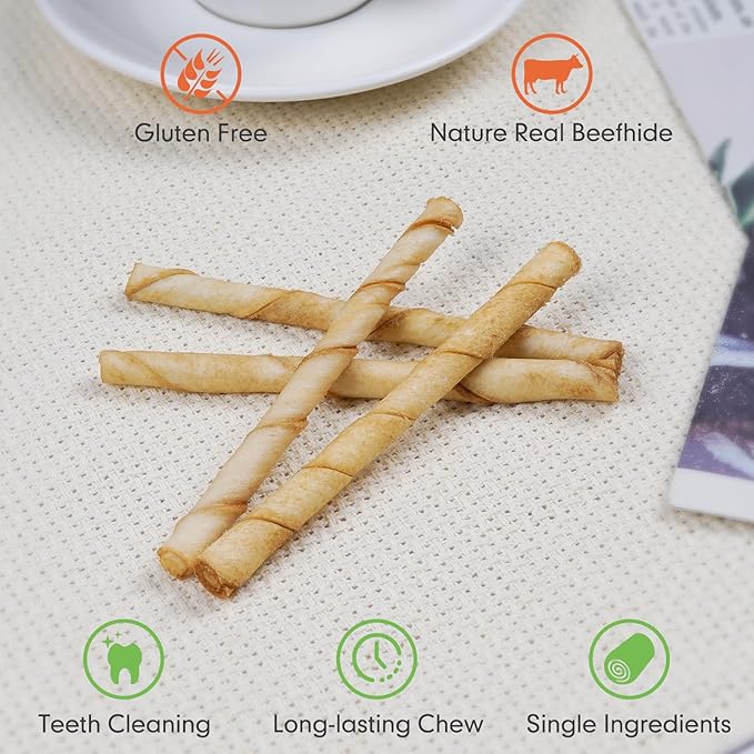 MON2SUN Dog Rawhide Twist Sticks Chicken Flavor 5 Inch Thin Sticks Rawhide Chews Treats for Puppy and Small Dogs 120 Count