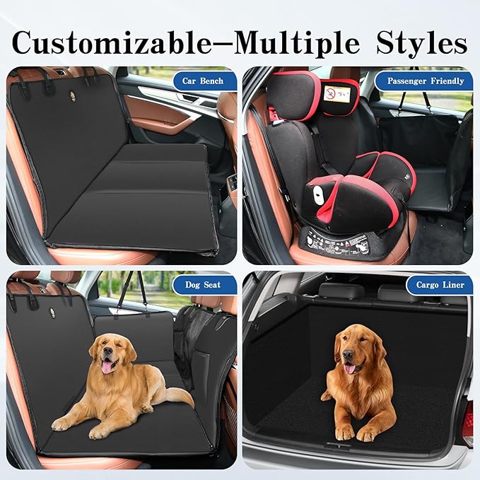 Tails & Tales Back Seat Extender for Dogs, 2025 Upgraded Double-Thick PU Leather Dog Car Back Seat Cover with Hard Bottom, Waterproof & Anti-Scratch, Supports Up to 400 lbs, Fits Car, SUV and Truck