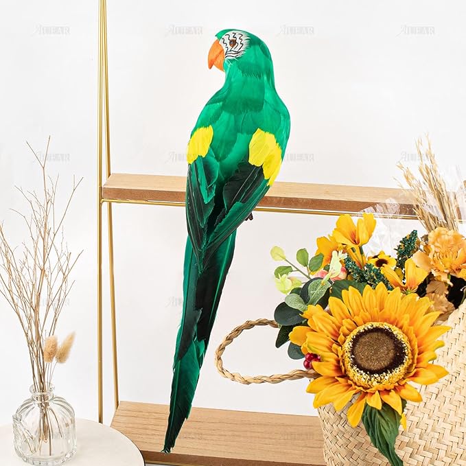 AUEAR, 17.7 Inch Green Artificial Big Parrot Simulation Lifelike Birds for Decoration
