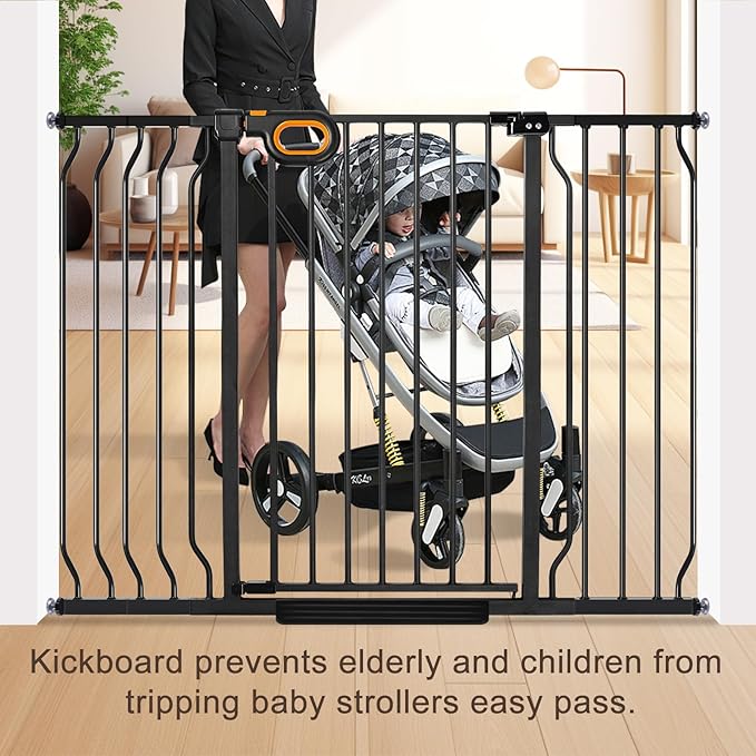 owlie Baby Gate for Stairs 29-33 Inch Wide, Indoor Small Narrow Pet Dog Gate with Door Pressure Mounting Gates for Kids,Black