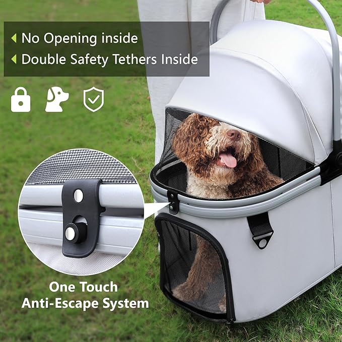 Dog Cat Stroller, Foldable 4 Wheels Dog Stroller for Small Medium Dogs 20 lbs,Pet Strollers for Large Dogs 50lbs, Stable Anti-Shock Detachble Carrier,with 360°Swiveling Front Wheel forTravel