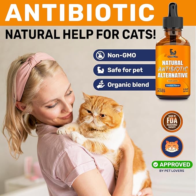 Cat Antibiotic to Help with Cough & Allergies โ Antibiotics for Cats to Aid with UTIs and Digestive Moments โ HIPS & Joints Support โ Attractive Chicken Taste โ 1 Oz Bottle