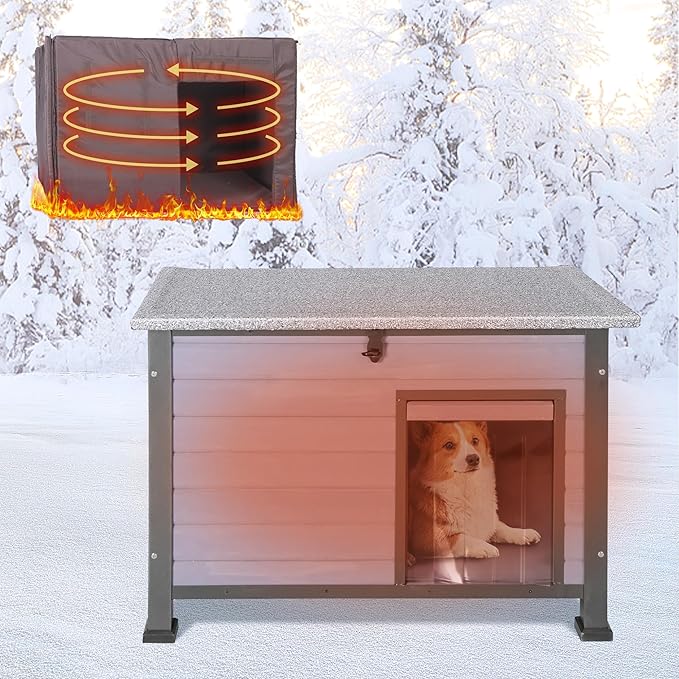 Dog House Outdoor Insulated with Prevent Chewing Iron Frame, Insulated cat House Outdoor Removable Floor and Open Roof for Dogs,Cat,Rabbits and Small Animals