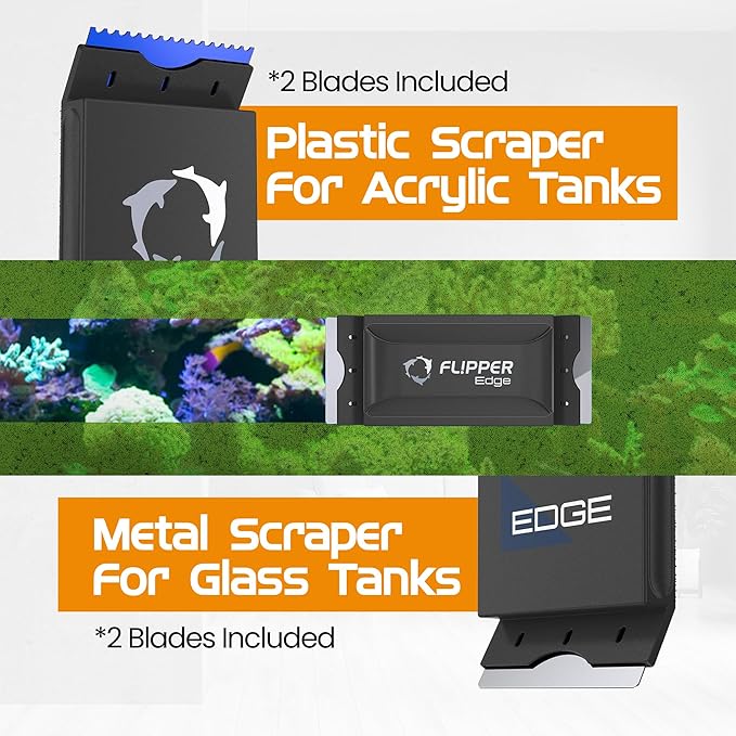 Flipper EDGE 2-in-1 Scrubber Scraper Floating Magnetic Fish Tank Aquarium Cleaner with DUAL BLADES - Efficient Glass & Acrylic Aquarium Cleaning Tools (Standard)