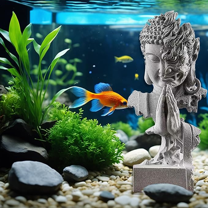 livelyfish Meditating Buddha Statue Zen Garden Statues Sandstone Thinker Buddha Sculpture Figurine for Fish Tank Aquarium Home Decorations, Gift (C-Large)