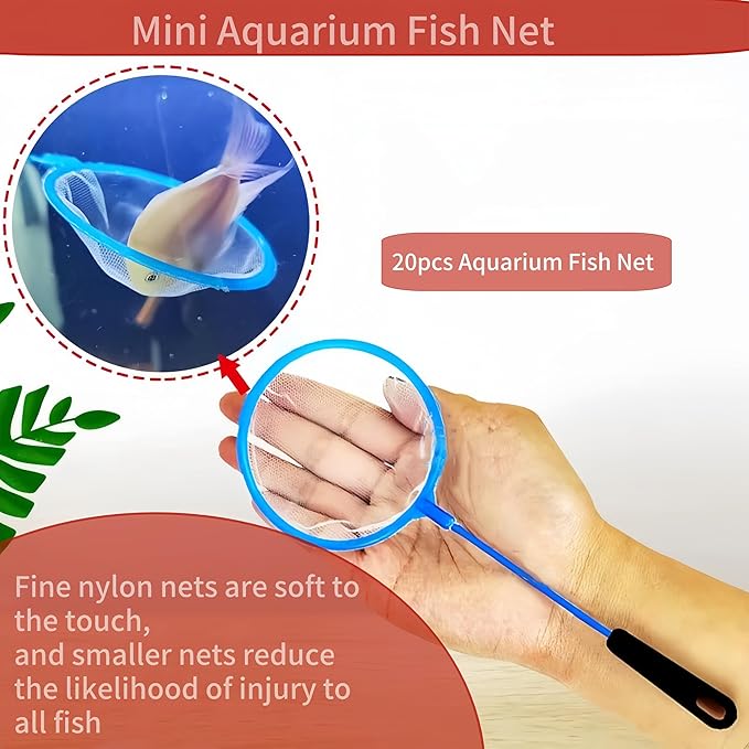 20pcs Aquarium Fish Net Cleaner Net Fish Tank Filter Nets, Brine Shrimp Sieve Fish Net High Density Mesh,Blue