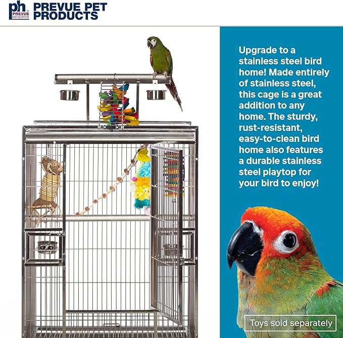 Prevue Pet Products Stainless Steel Play top Bird Cage, Stainless Steel, Medium