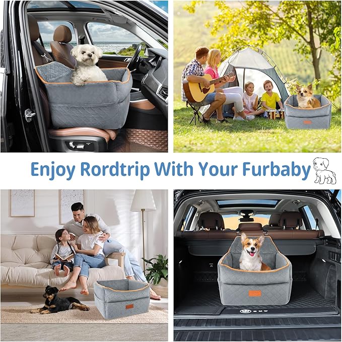 Dog Car Seat for Small Medium Dogs, Memory Foam Dog Booster Car Seat for Dogs 0-35 lbs, Anti-Slip Pet Car Seat with 2 Adjustable Leashes, Elevated Dog Car Travel Bed with Storage Pockets