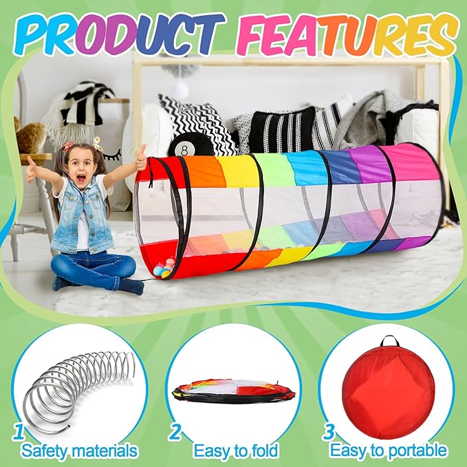 27.6 Inch Extra Large Play Tunnel for Kids Pop Up Crawl Tunnels Colorful Crawls Tube for Toddler Collapsible Tunnel Toy Gift with Breathable Mesh for Children Pet Indoor Outdoor(1 Pcs)