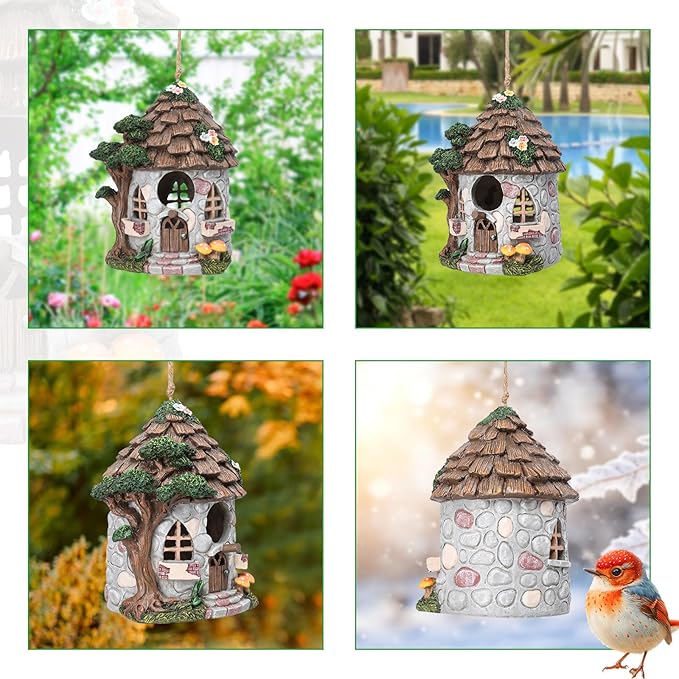 Yinns Resin Bird House for Outside, Birdhouses for Outdoors Wild Bird Nesting, Decorative Stone Bird Houses for Yard Garden Decor, Water Proof