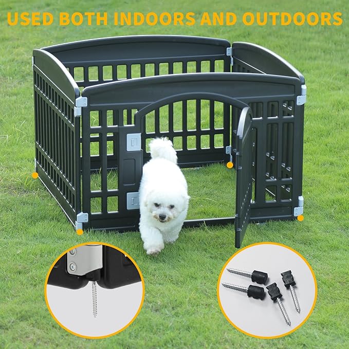 Pet Playpen Foldable Gate for Dogs Heavy Plastic Puppy Exercise Pen Small Pets Fence Puppies Folding Cage 4 Panels for Puppies and Small Dogs House Black (33.5x33.5 Inches)