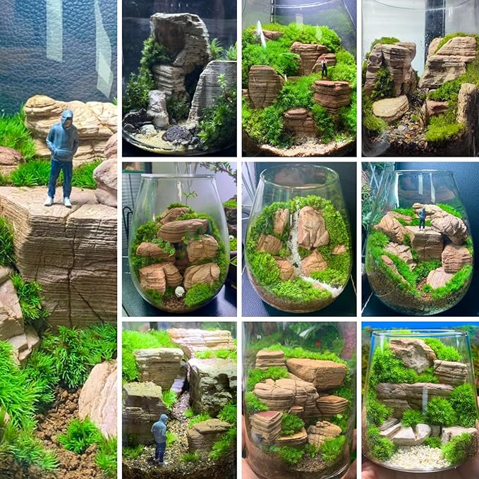 Natural Aquarium Rocks PH Neutral Stone 2-7inch Fish Rocks 10LB Pagoda Rocks for Aquariums, Landscaping Model,Tank Decoration,Amphibian Enclosures-6-7Pcs