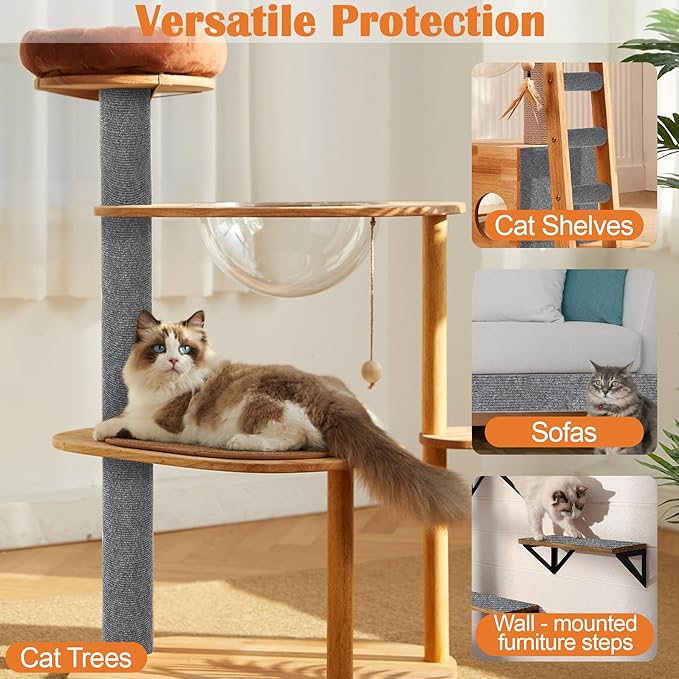 Cat Scratch Furniture Protector - 40" x 15.8" Trimmable Self-Adhesive Cats Claws Scratch Pads, DIY Cat Climbing Couch Protector for Scratch Post Cat Tree Replacement Indoor (Light Gray)