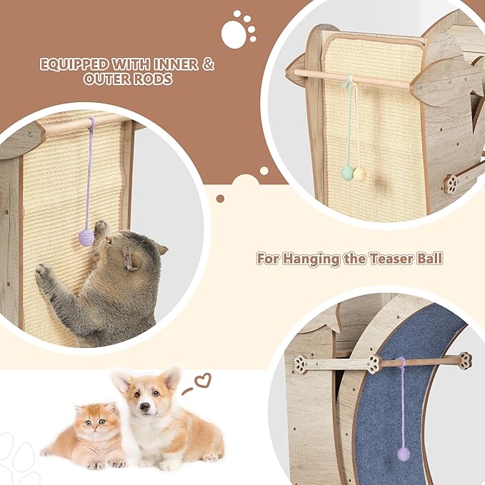 Cat Exercise Wheel, 40" Cat Running Wheels for Indoor Cats with with Locking Mechanism, Cats Treadmill Wheels with Scratching Board and Teaser Toy, Cat's Weight Loss and Health