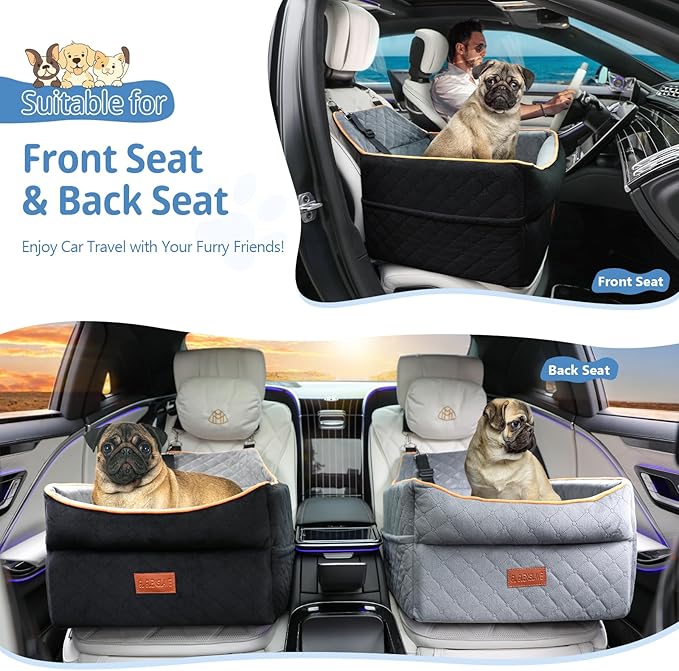 Dog Car Seat - Memory Foam Booster for Small Dogs 0-35 lbs, Anti-Slip with 2 Adjustable Leashes, Elevated Dog Travel Bed with Storage Pockets