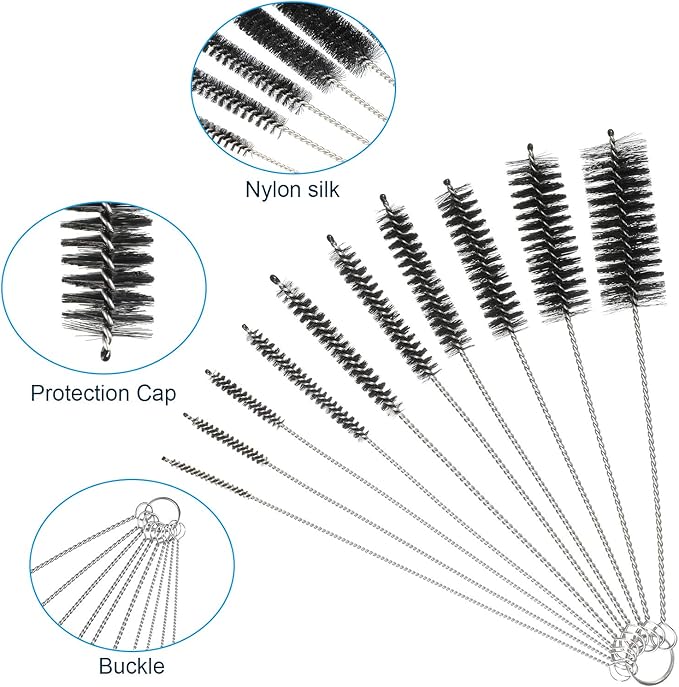 12 Pieces Tube Cleaning Brush Aquarium Filter Nylon Tube Brush Set Flexible Double-Ended Hose Pipe Cleaning Stainless Steel for Fish Tank, Kitchen, Glasses, Drinking Straws, Keyboard