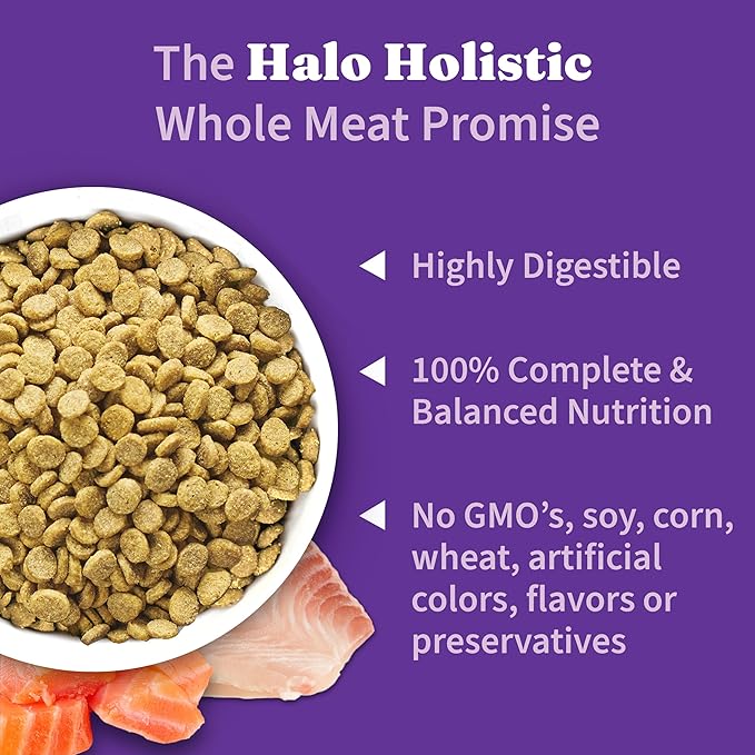 Halo Holistic Small Breed Dog Food, Wild Caught Salmon & Whitefish Recipe, Grain Free Dry Dog Food, For Healthy Weight Support, 10 lb Bag