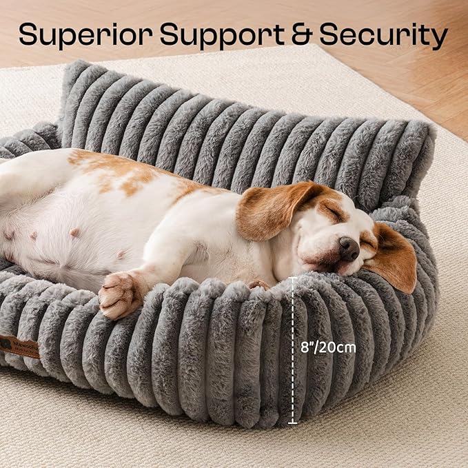 MEWOOFUN Dog Sofa Bed, Fluffy Dog Couch with Removable Washable Cover, Supportive Puppy Bed for Medium Sized up to 45 lbs (Grey, 36x28x12)